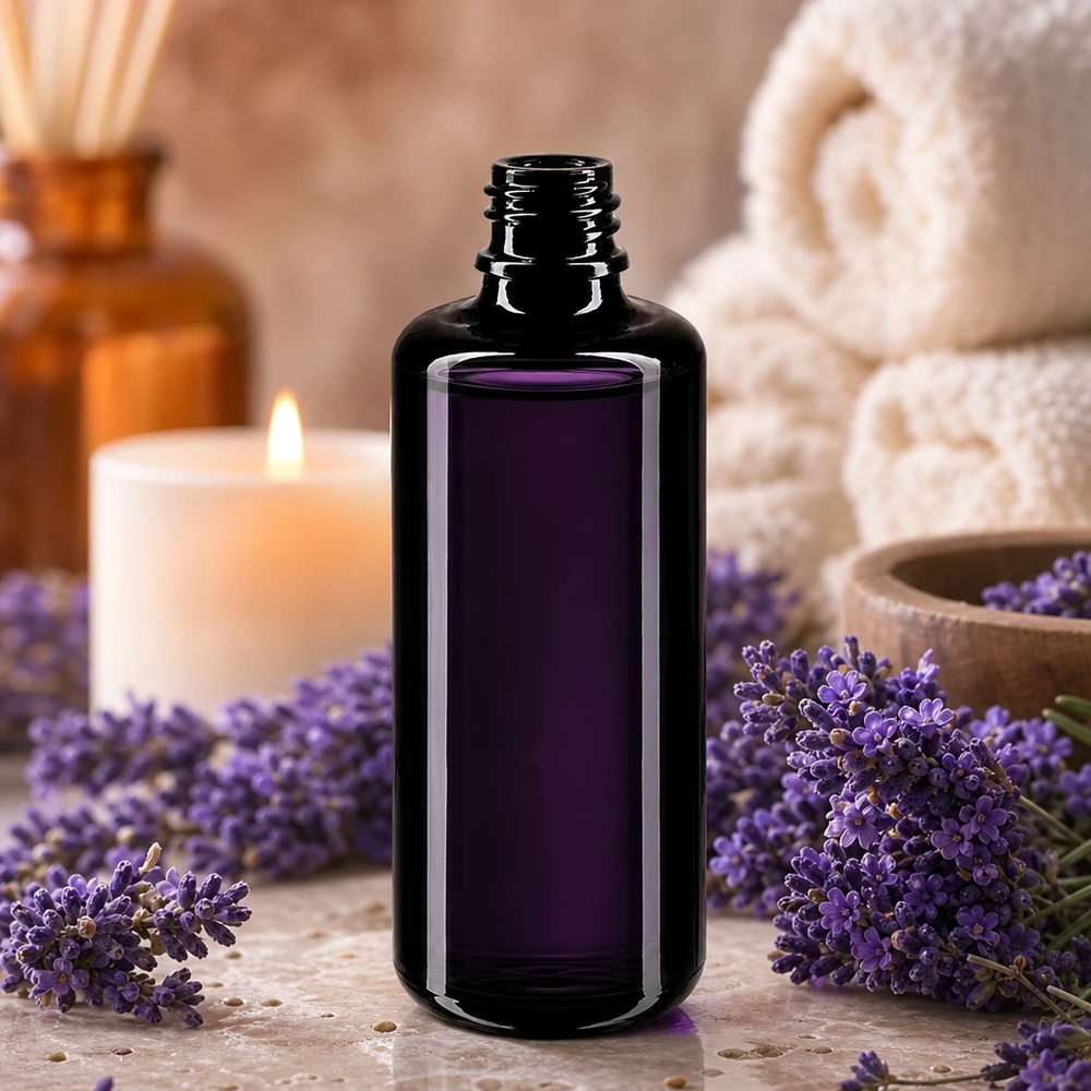 Frasco conta-gotas de vidro violeta Miron 100ml Orion em violeta profundo para proteção de substâncias sensíveis à luz