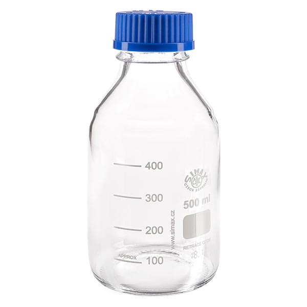Frasco de rosca de laboratório 500ml com tampa, borosilicato