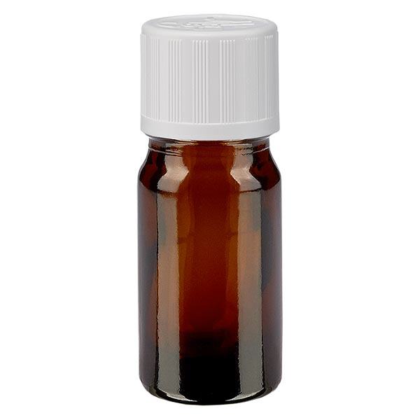 Frasco de farmácia castanho 5ml com tampa de rosca branca resistente a crianças