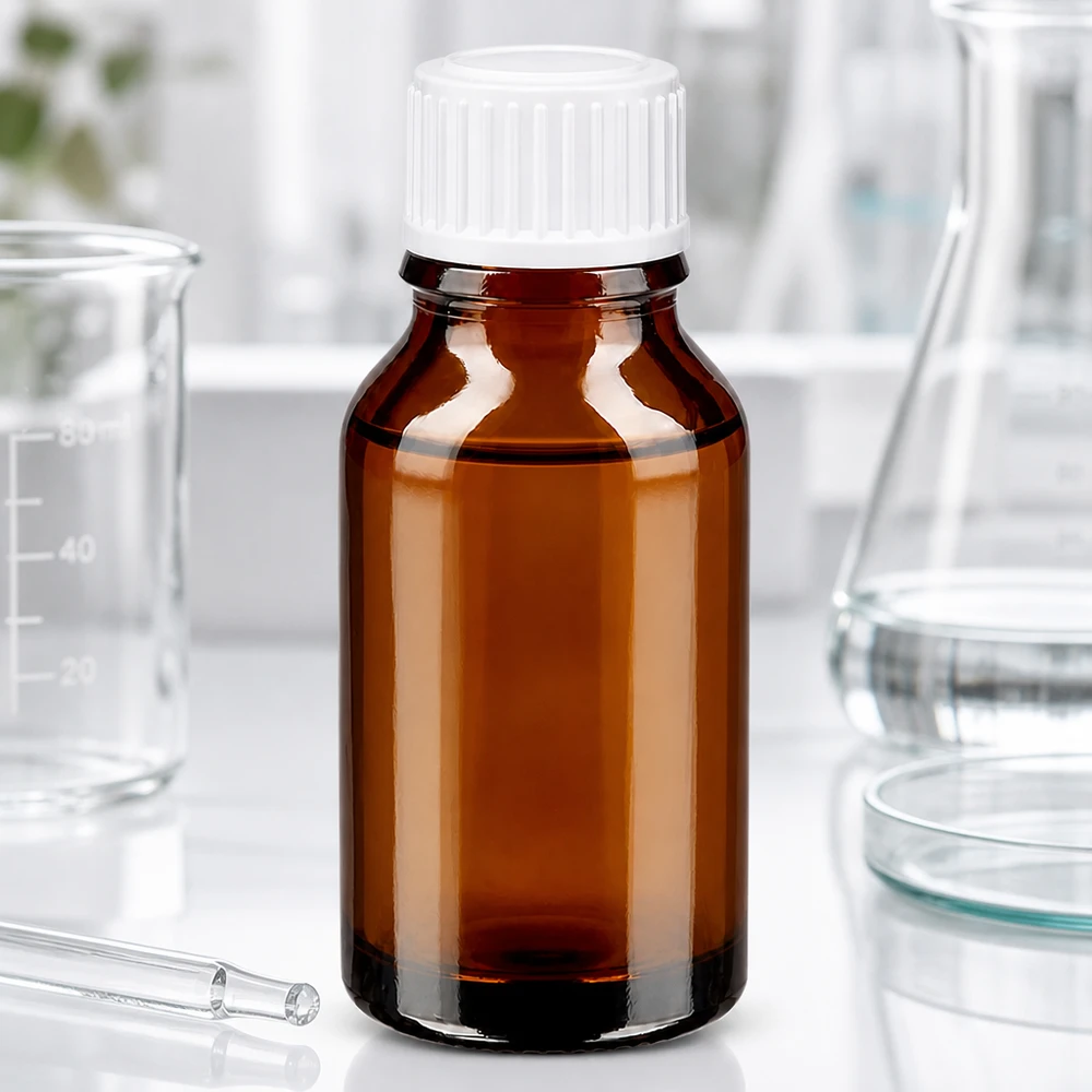 Frasco de farmácia castanho 15ml tampa conta-gotas branco 0.8mm standard Frasco médico de vidro âmbar de 15 ml com tampa de rosca branca no laboratório