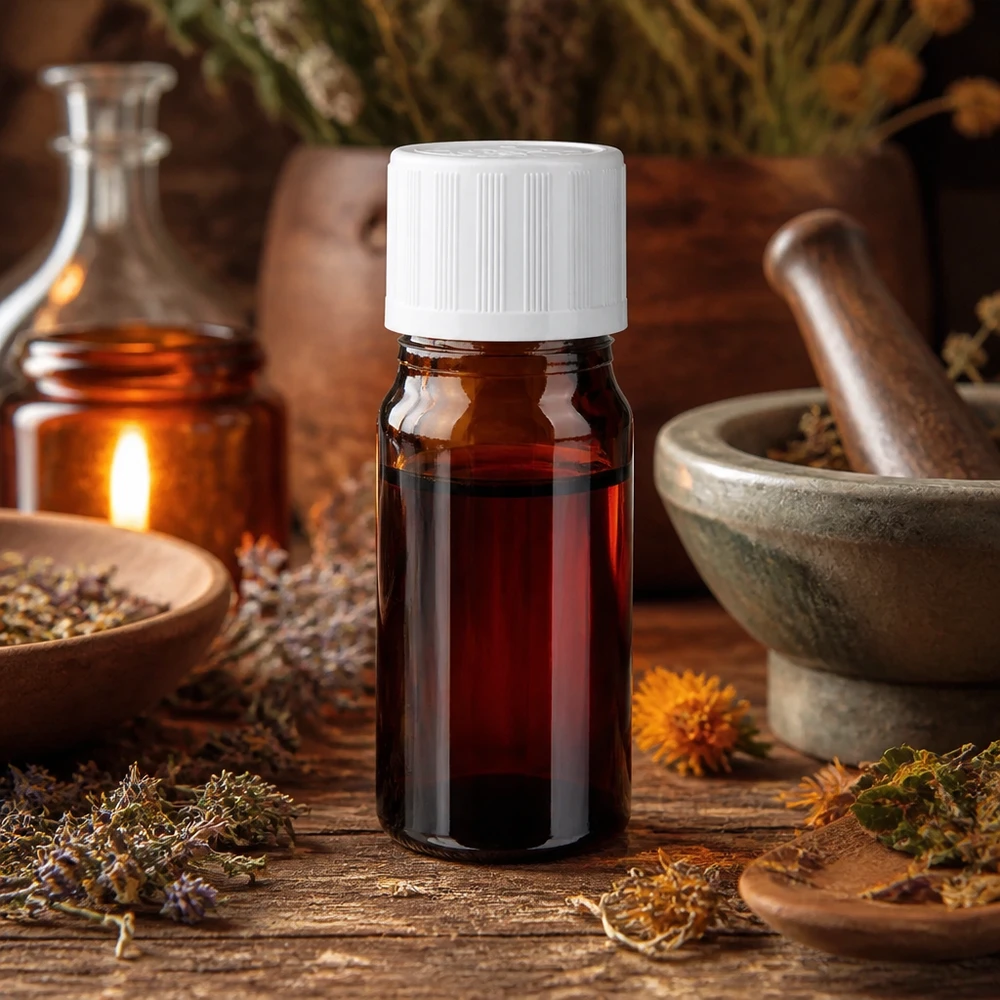 Frasco de farmácia castanho 5ml tampa de conta-gotas branca resistente a crianças padrão Frasco conta-gotas castanho de 5 ml, em vidro de farmácia, com tampa KiSi branca, entre ervas secas