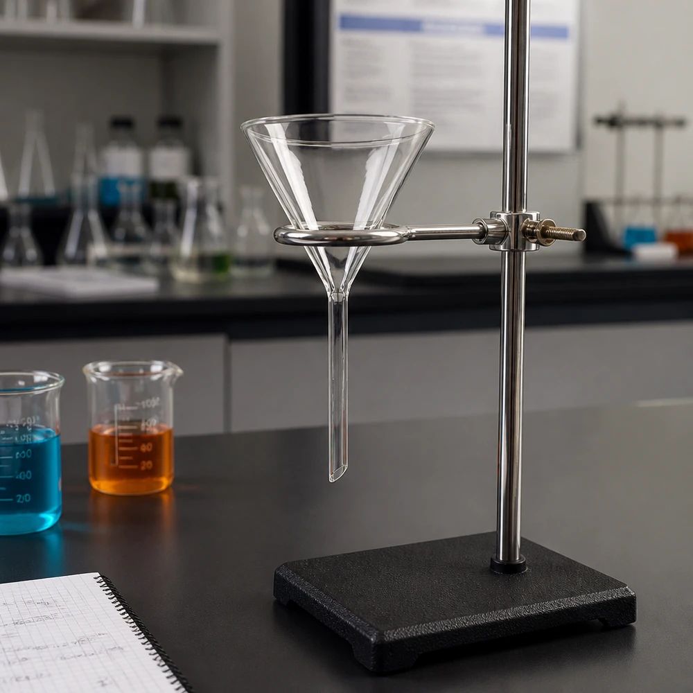 Funil de laboratório de precisão com 80 mm de diâmetro, em vidro de cal e soda resistente a produtos químicos, para uma utilização segura
