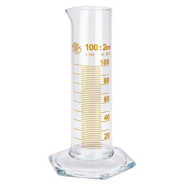 Garrafa de medição de 100ml NF em vidro, escala castanha Garrafa de medição de 100ml NF em vidro, escala castanha