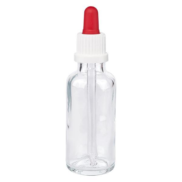 Frasco de farmácia transparente pipeta 30ml branco/vermelho fecho inviolável