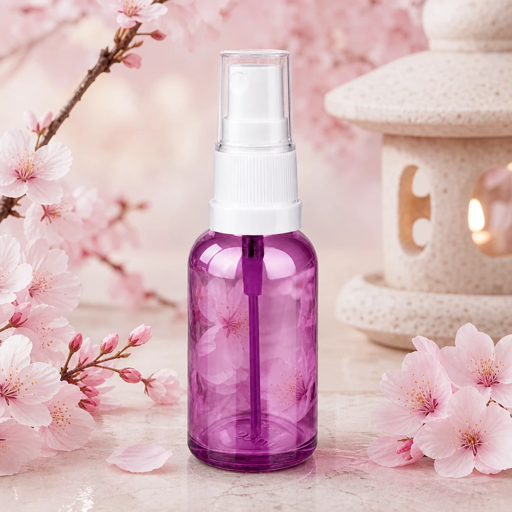 Frasco de spray transparente PurpleLine de 30 ml com cabeça de spray branca para utilização móvel