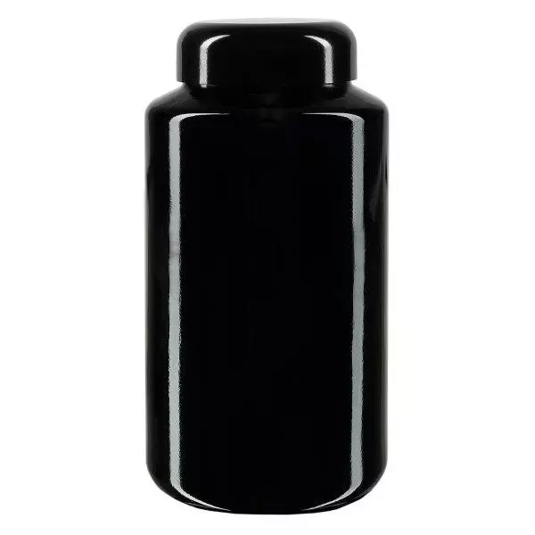 Frasco de boca larga de vidro violeta 500ml, com tampa preta Frasco de boca larga de vidro violeta 500ml, com tampa preta