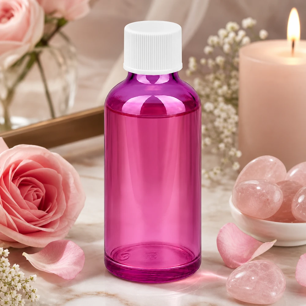 Frasco de 50 ml com tampa de rosca de 11 mm branco padrão PurpleLine UT18/50 Frasco boticário de 50 ml em vidro violeta elegante com tampa de rosca prática para aromaterapia