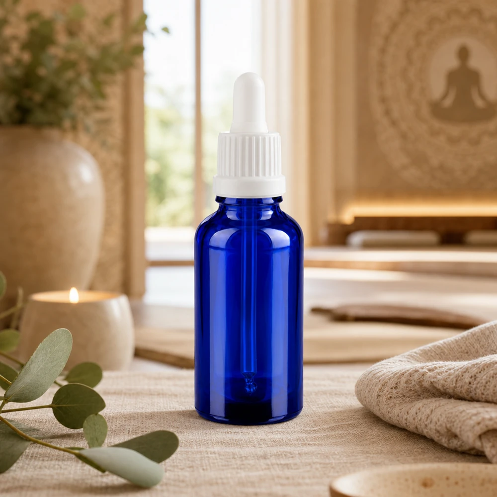 Frasco pipeta de 30ml branco com fecho inviolável BlueLine UT18/30 Frasco de pipeta de 30 ml em vidro de alta qualidade BlueLine UT18 DIN18 para cosmética e naturopatia