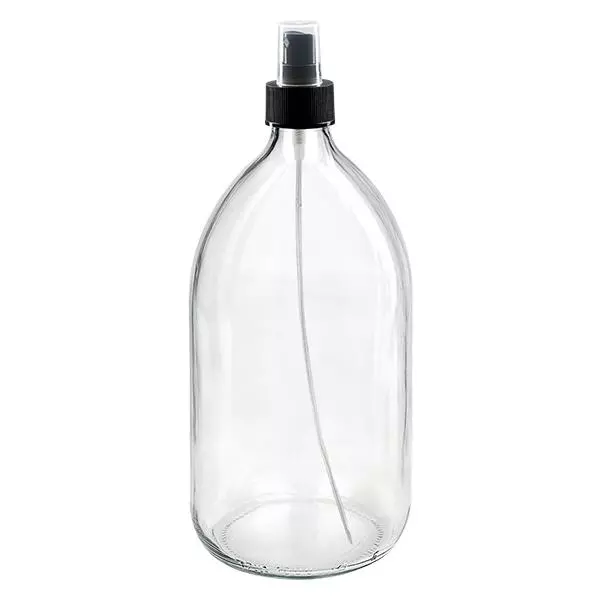 Frasco para medicamentos de 1000ml transparente, com bomba atomizadora preta ApoGlas Frasco para medicamentos de 1000ml transparente, com bomba atomizadora preta ApoGlas