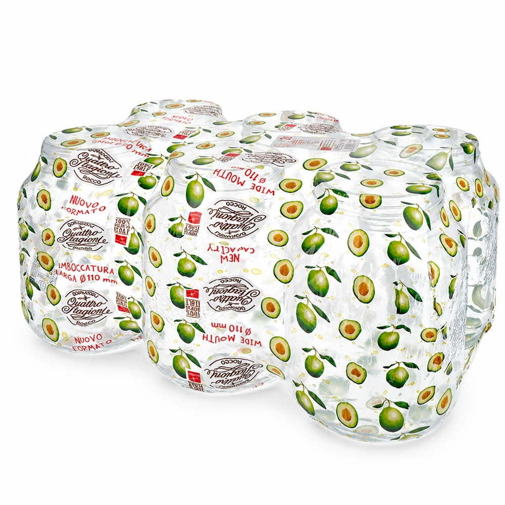 Dois frascos domésticos Quattro Stagioni de 3000 ml com padrão de abacate e tampas de rosca para conservar e armazenar