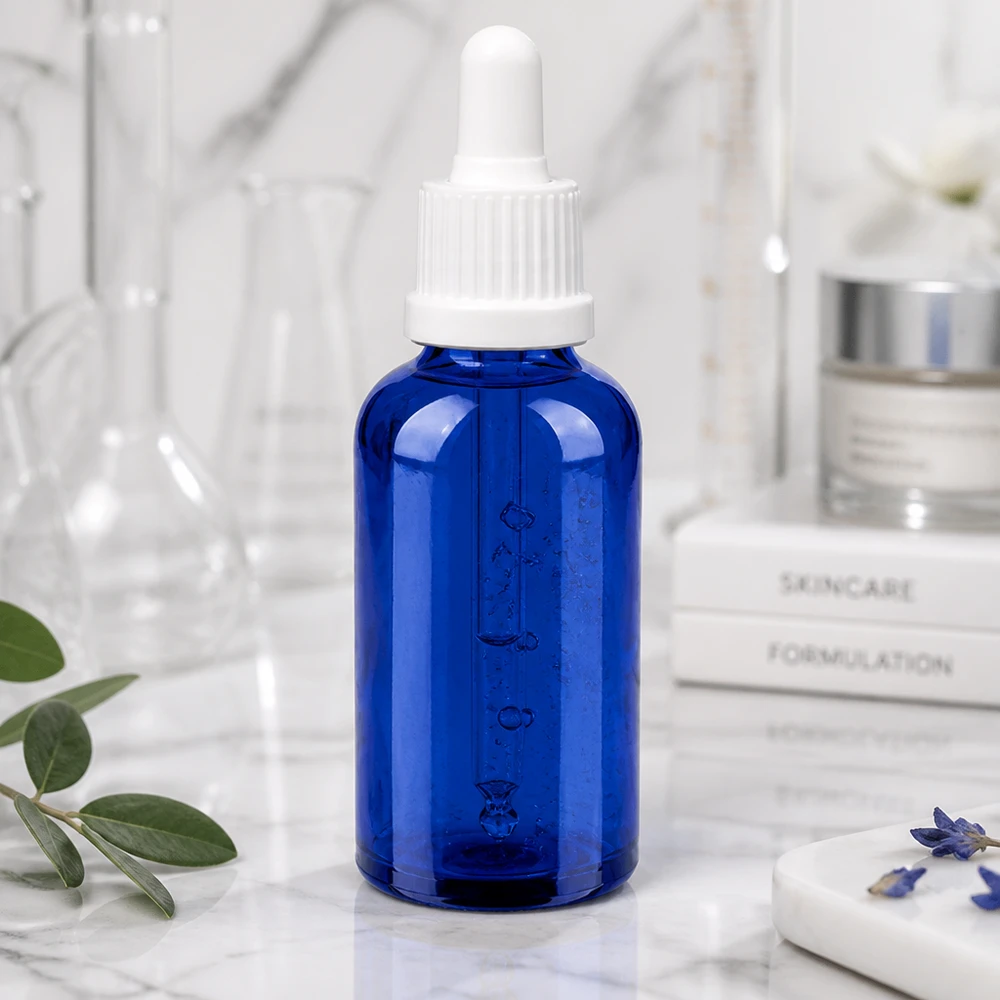 Frasco de pipeta compacto de 50 ml em azul OV BlueLine UT18/50 ideal para soros e aplicações gota a gota