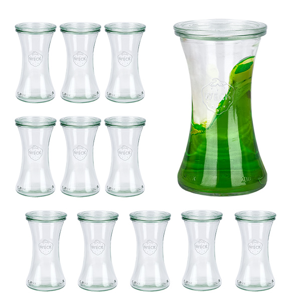 Conjunto de 12 frascos de 200 ml da Weck com 12 tampas de vidro