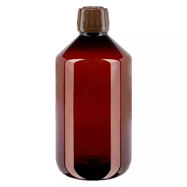 Frasco PET 500ml com tampa inviolável castanha Frasco PET 500ml com tampa inviolável castanha