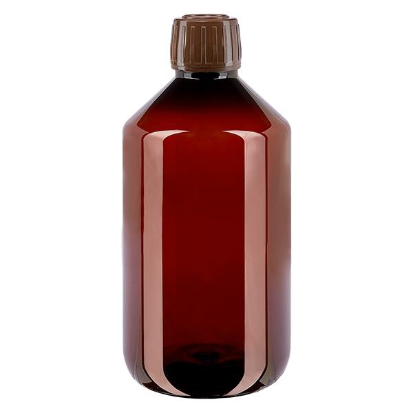 Frasco PET 500ml com tampa inviolável castanha Frasco PET 500ml com tampa inviolável castanha