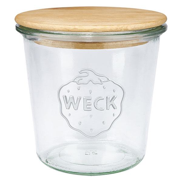 Copos de vidro de 580 ml WECK RR100 com tampa de madeira