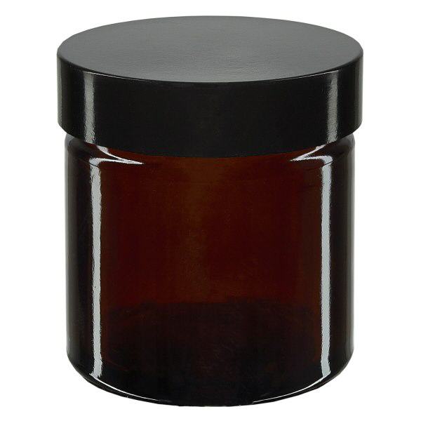 Frasco de vidro de 60ml. castanho, com tampa preta de baquelite ApoGlas Frasco de vidro de 60ml. castanho, com tampa preta de baquelite ApoGlas