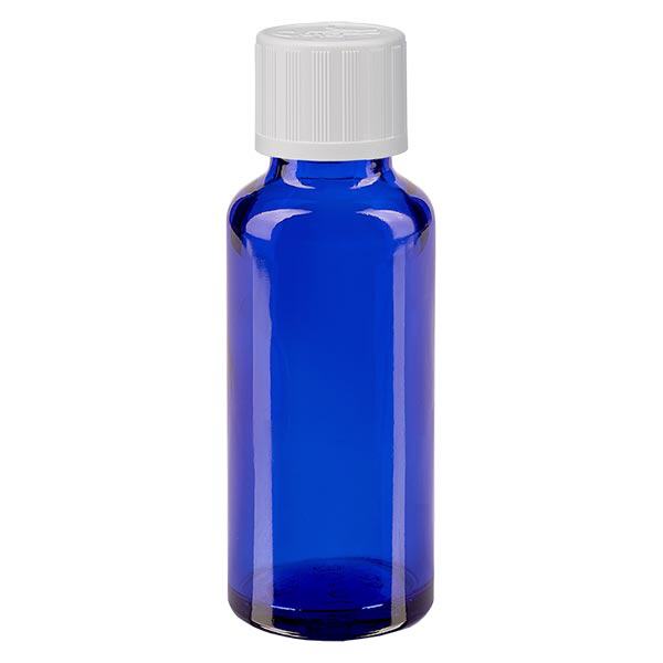 Frasco de farmácia azul 30ml tampa de rosca branca padrão resistente a crianças