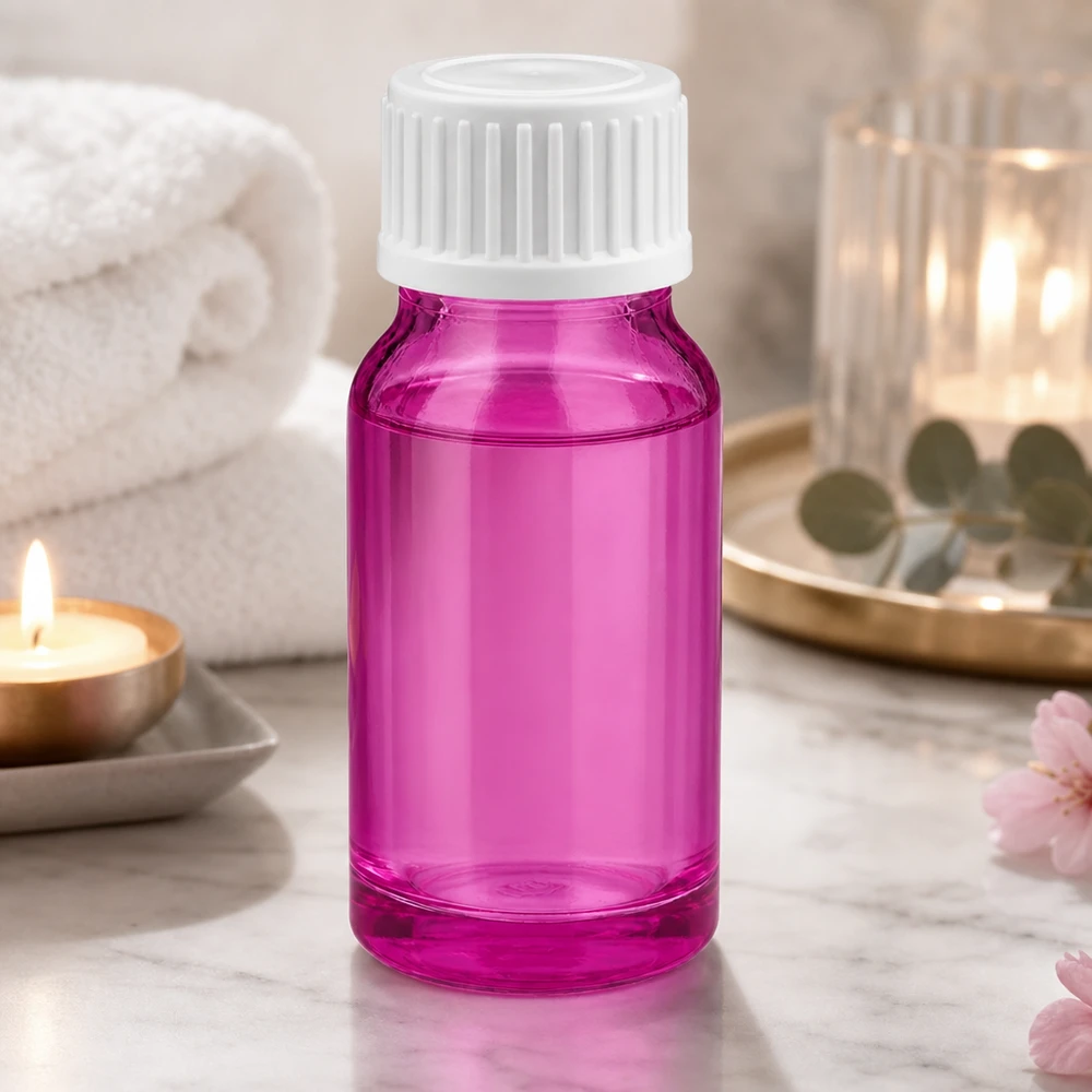 Frasco de vidro compacto de 10 ml em roxo com tampa branca com conta-gotas para cosméticos DIY e bem-estar