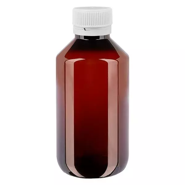 Frasco PET 200ml com tampa inviolável de canelura branca Frasco PET 200ml com tampa inviolável de canelura branca
