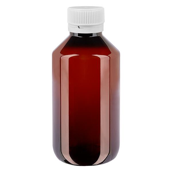 Frasco PET 200ml com tampa inviolável de canelura branca Frasco PET 200ml com tampa inviolável de canelura branca