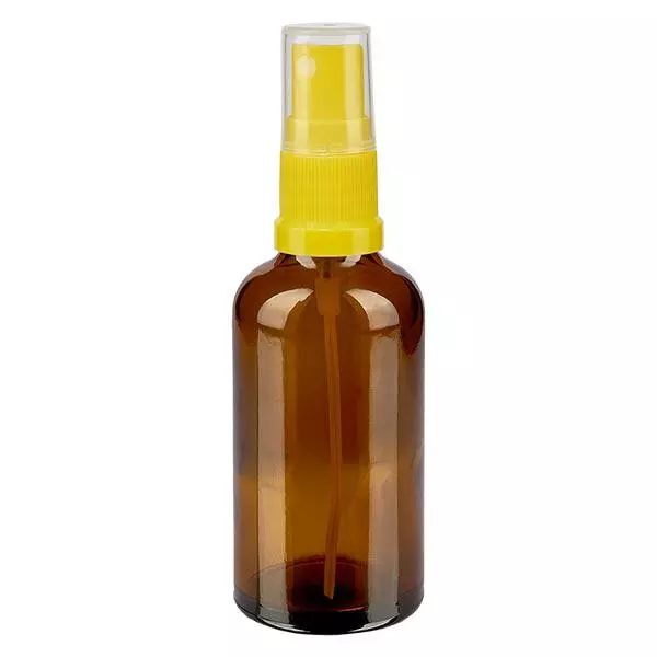 Frasco de farmácia castanho 50ml spray top amarelo Frasco de farmácia castanho 50ml spray top amarelo