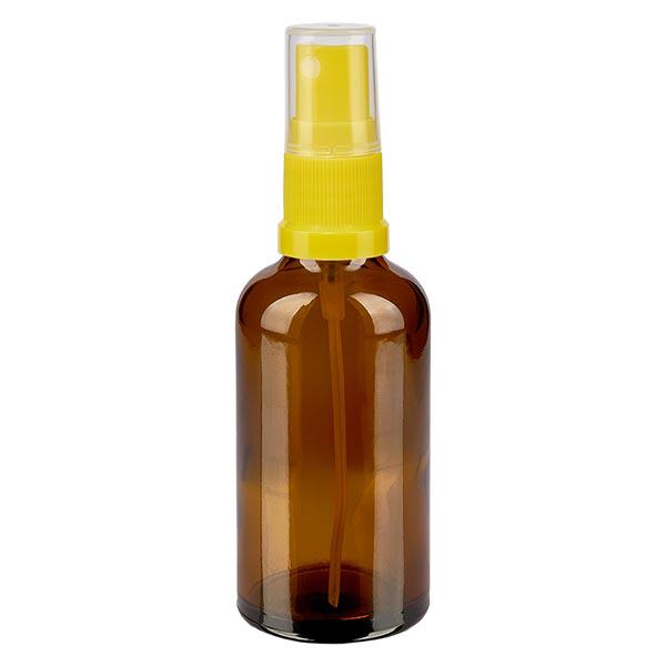Frasco de farmácia castanho 50ml spray top amarelo