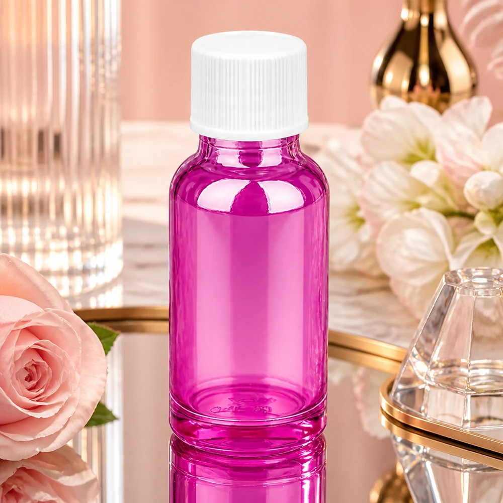 Frasco elegante de 20 ml em violeta brilhante com tampa prática de 11 mm para produtos de beleza