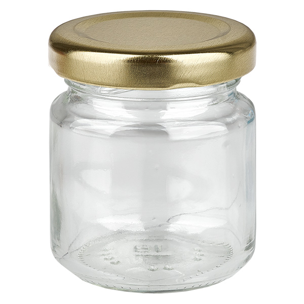 Frasco redondo de 53 ml com tampa BasicSeal dourada UNiTWIST