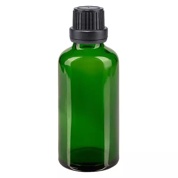 Frasco de farmácia verde 50ml tampa de rosca preta com fecho inviolável Frasco de farmácia verde 50ml tampa de rosca preta com fecho inviolável