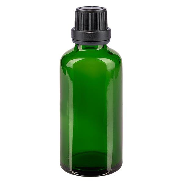 Frasco de farmácia verde 50ml tampa de rosca preta com fecho inviolável Frasco de farmácia verde 50ml tampa de rosca preta com fecho inviolável