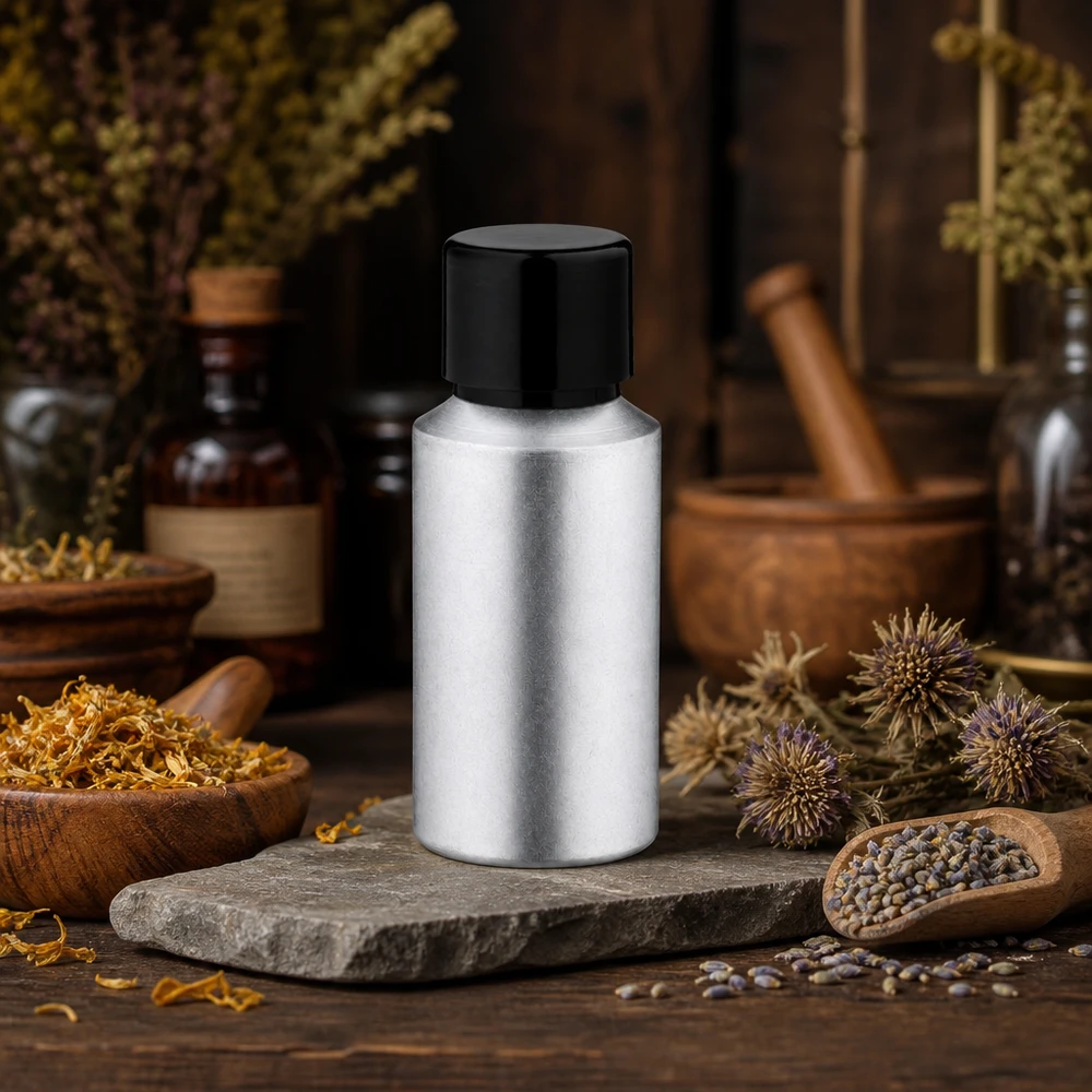 30ml gebeizte Aluflasche mit Schraubkappe Frasco de alumínio de 30 ml manchado de alta qualidade com tampa preta para remédios naturais e óleos de ervas