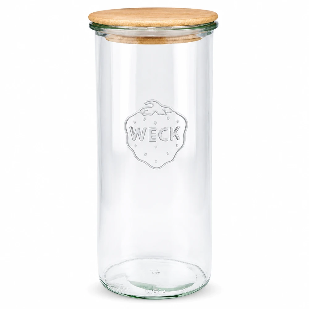 Frasco de armazenamento WECK RR100 1500ml com tampa de madeira Frasco de armazenamento transparente Frasco de conservação redondo