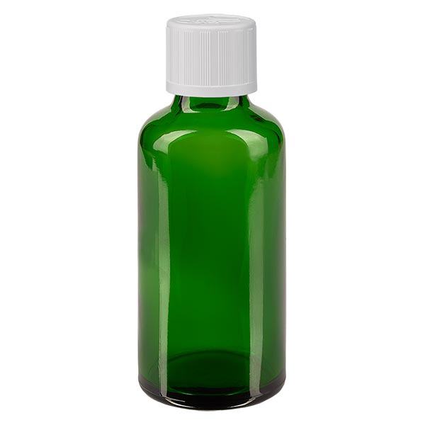 Frasco de farmácia verde 50ml com tampa de rosca branca resistente a crianças Frasco de farmácia verde 50ml com tampa de rosca branca resistente a crianças