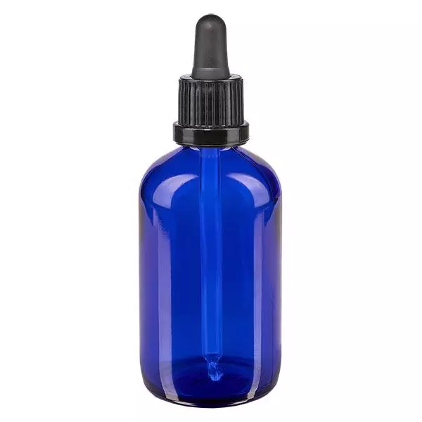 Frasco de farmácia azul 100ml pipeta preta fecho inviolável