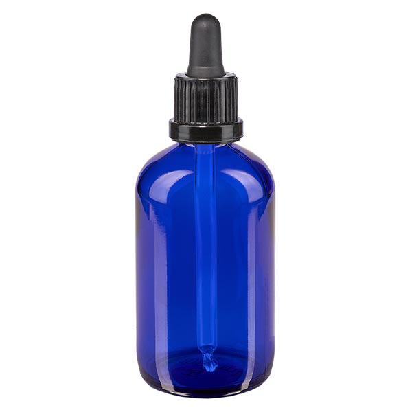 Frasco de farmácia azul 100ml pipeta preta fecho inviolável Frasco de farmácia azul 100ml pipeta preta fecho inviolável