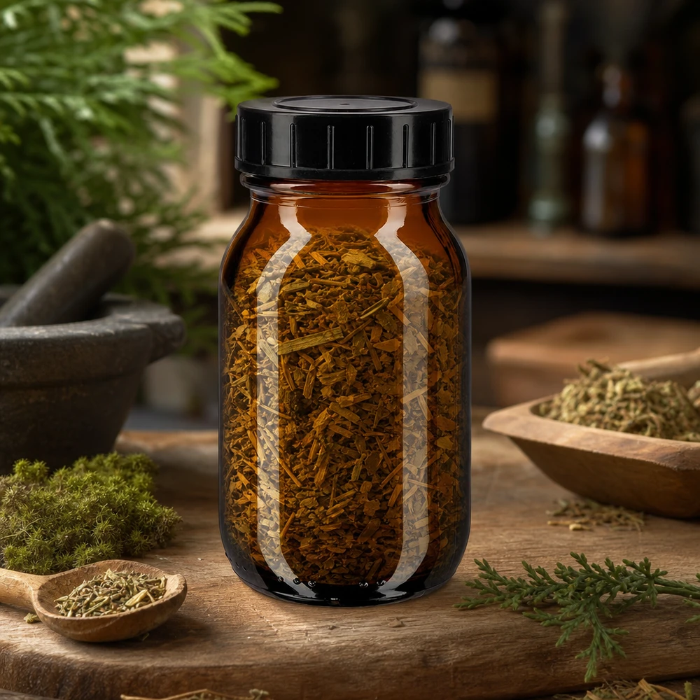 Frasco de vidro âmbar com gargalo largo de 100ml com tampa de rosca Frasco compacto de 100 ml em vidro âmbar com abertura larga e tampa preta para um enchimento fácil