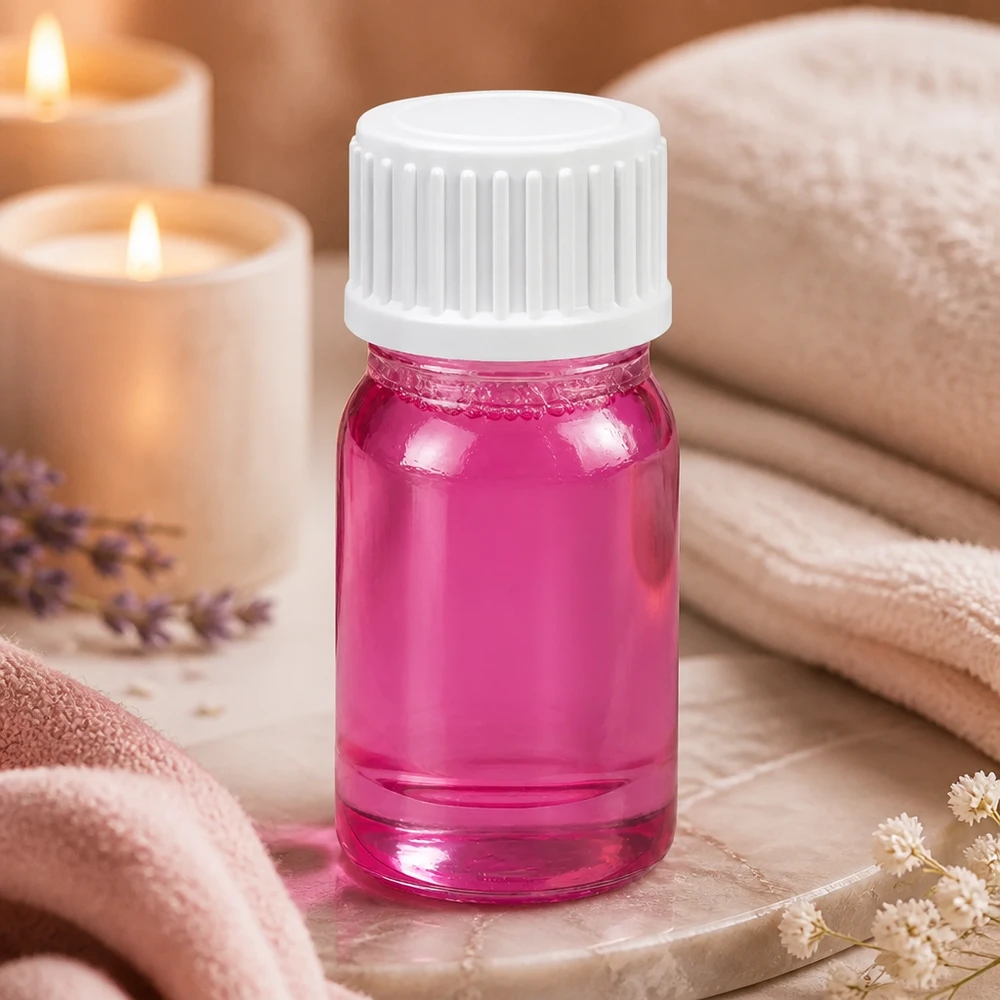 Frasco de 5 ml (glóbulo) com anel de vazamento de 3 mm branco padrão PurpleLine UT18/5 Frasco de vidro compacto de 5 ml em cor-de-rosa com fio UT18/5 branco para embalagem de cosméticos profissionais