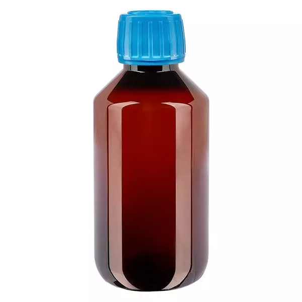 Frasco PET 200ml com tampa inviolável azul Frasco PET 200ml com tampa inviolável azul