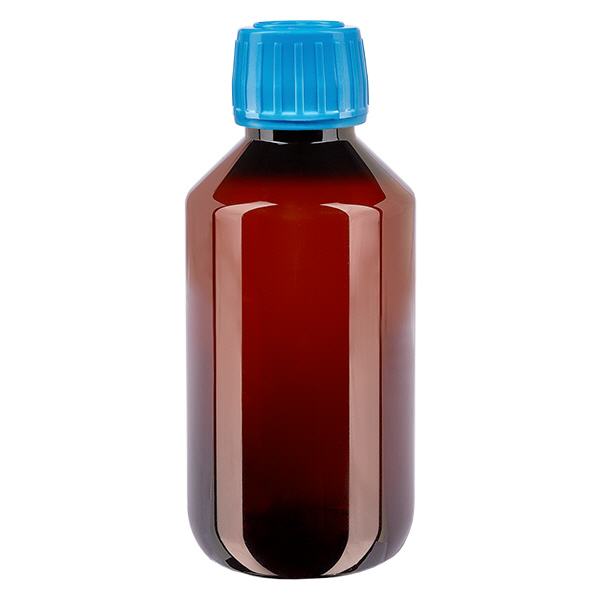 Frasco PET 200ml com tampa inviolável azul Frasco PET 200ml com tampa inviolável azul