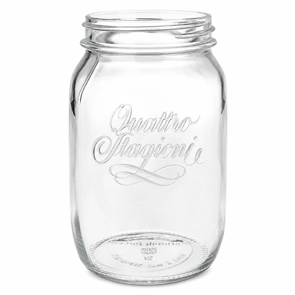 Frasco de vidro redondo de 1000ml "Quattro Stagioni" QS86mm Frasco para conservas Quattro Stagioni de 1000 ml em vidro transparente com rosca para conservar e armazenar