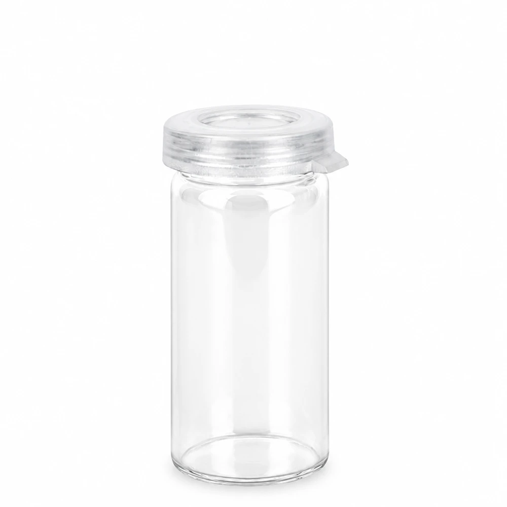 Frasco de mesa/rolo de 5ml transparente com tampa de encaixe Frasco pequeno e transparente com borda enrolada, de 5 ml, com tampa de encaixe transparente para comprimidos