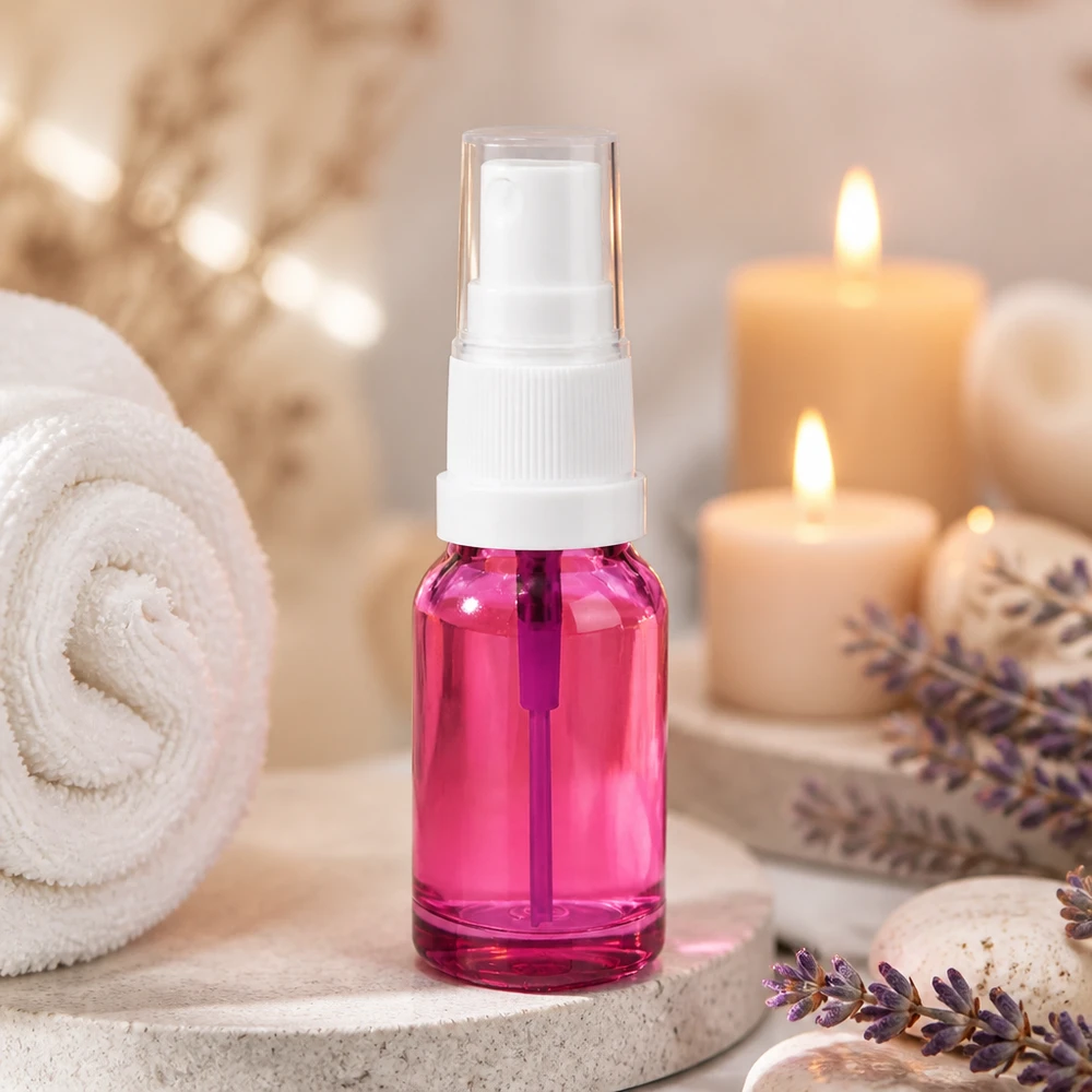 Frasco de spray de vidro de 10 ml com um elegante design roxo, perfeito para cosméticos DIY e cosméticos naturais