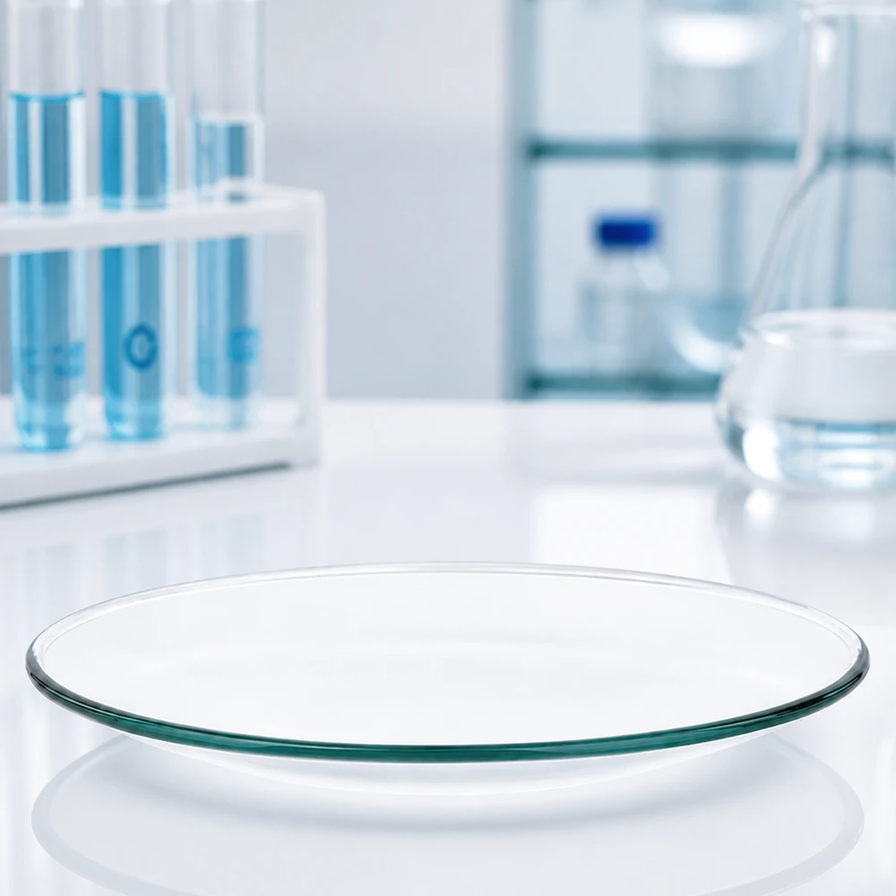 Prato de vidro transparente para relógios com 100 mm de diâmetro e superfície lisa para experiências laboratoriais