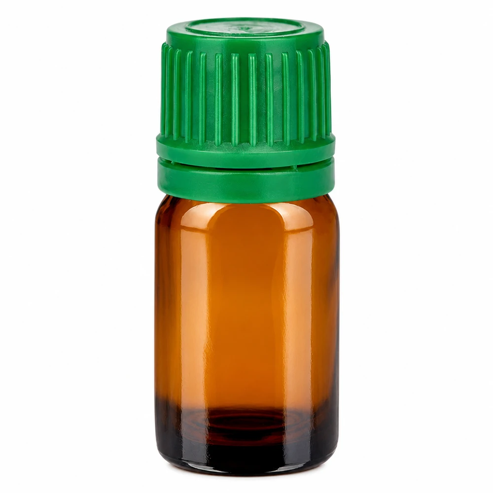 Frasco de 5 ml com tampa de rosca de 11 mm verde tampa inviolável BrownLine UT18/5 Frasco de vidro âmbar de 5 ml com tampa de rosca verde para óleos essenciais e aromaterapia