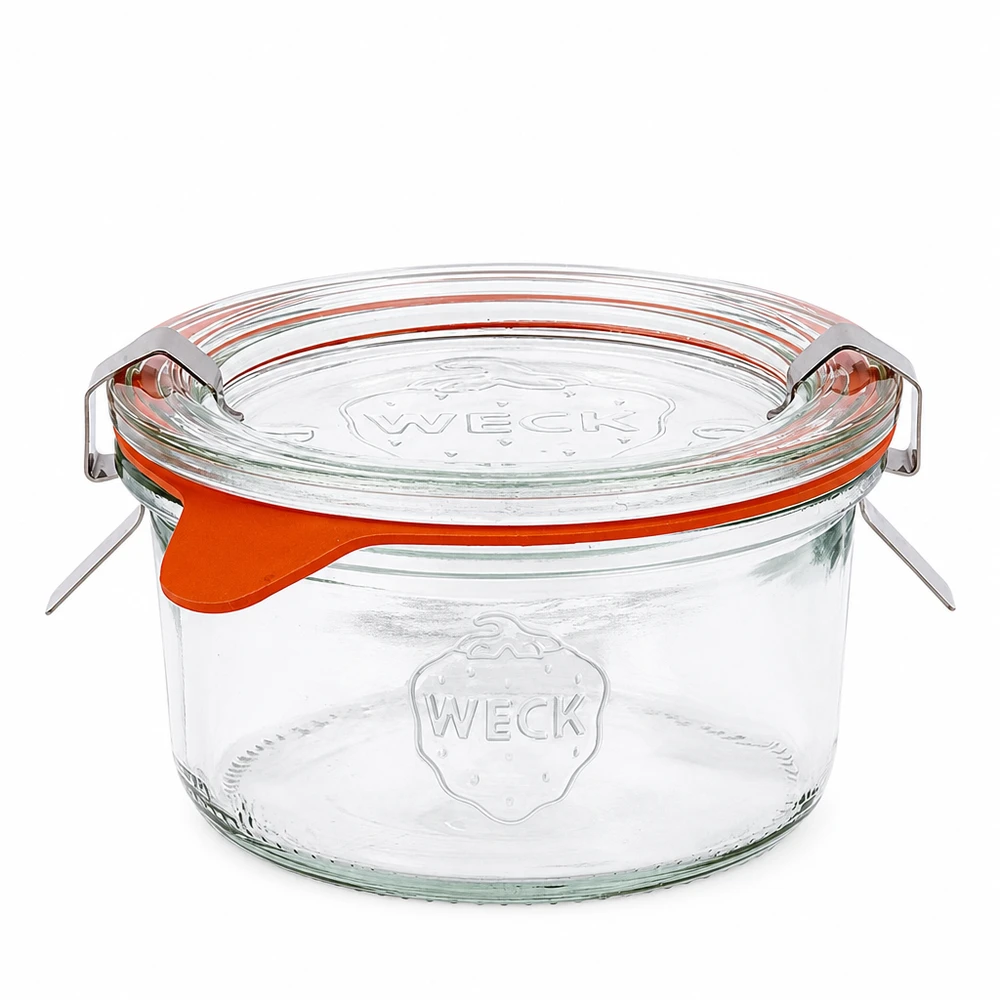 Frasco de conserva WECK RR80 de 165 ml com tampa de vidro e anel de borracha cor de laranja, frasco de conserva com tampa basculante para conservas