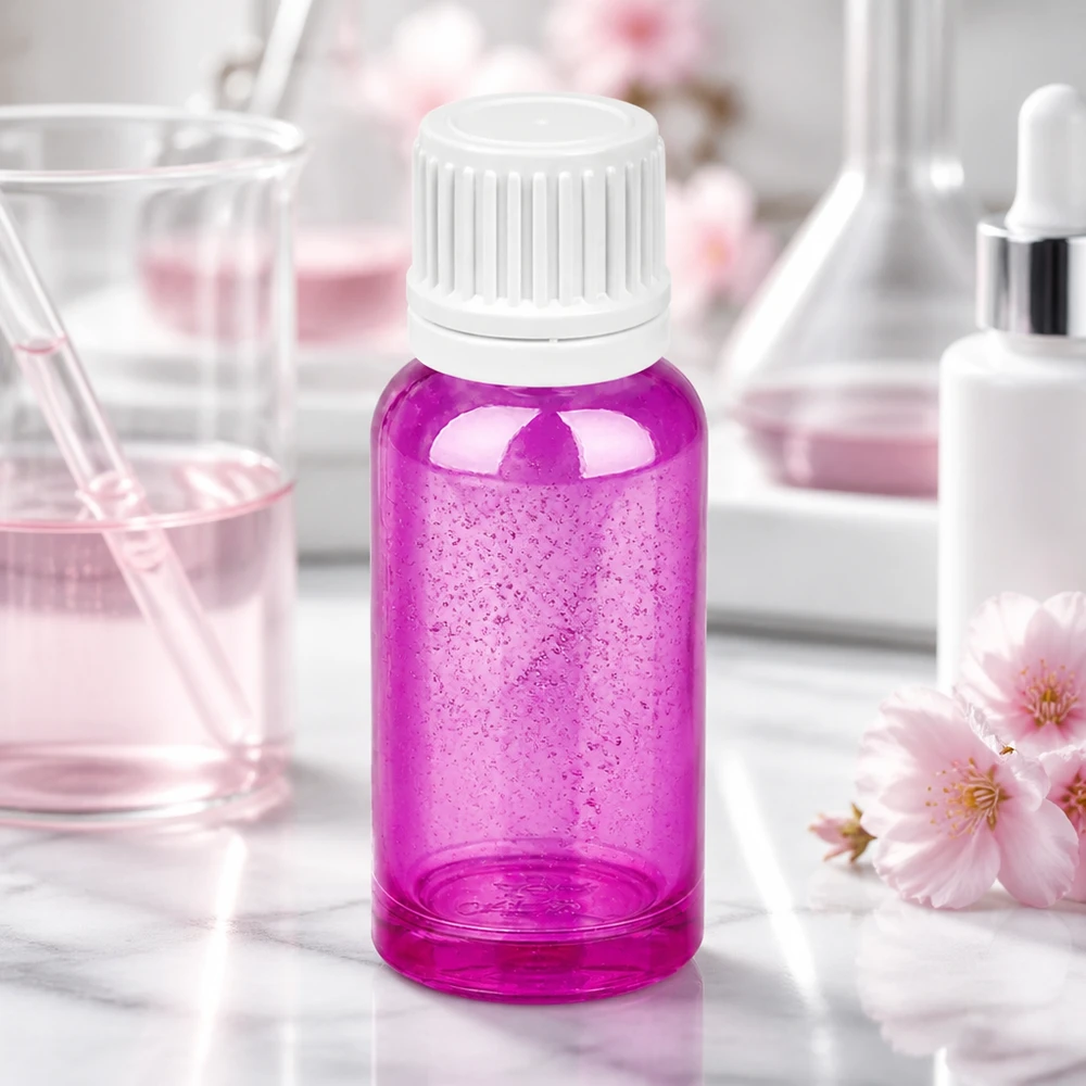 Frasco conta-gotas de 20 ml com tampa de rosca de 0,7 mm branca Originalidade PurpleLine UT18/20 Frasco conta-gotas pequeno de 20 ml em roxo moderno com tampa branca para uma dosagem precisa