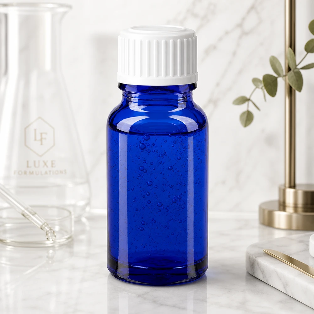 Frasco farmacêutico de vidro de cobalto de 10 ml com tampa padrão branca de 11 mm para aplicações laboratoriais