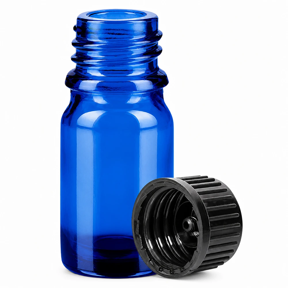 Frasco de 5ml 11mm com tampa de rosca preta Standard BlueLine UT18/5 Frasco de vidro BlueLine de 5 ml com rosca de 11 mm e tampa preta para uma dosagem precisa