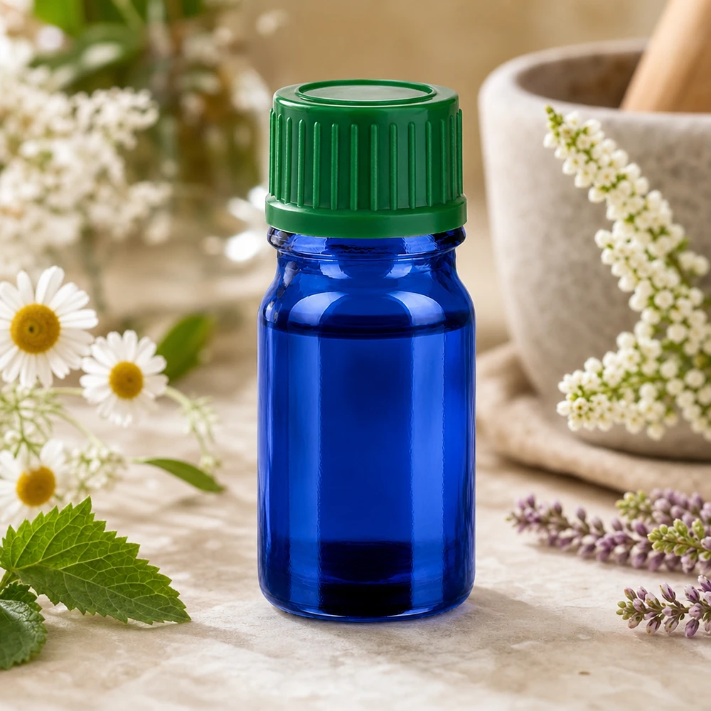 Frasco de boticário de 5 ml azul-verde 11 mm SV STD BlueLine UT18/5 Proteção UV para cosméticos naturais