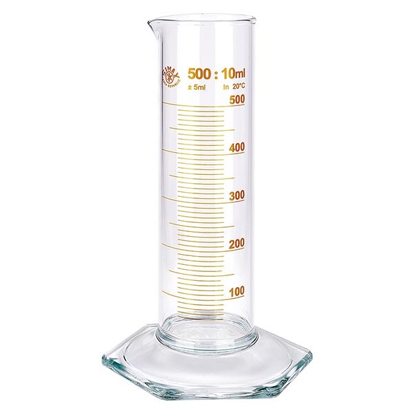 Proveta graduada NF de 500 ml em vidro, escala castanha Proveta graduada NF de 500 ml em vidro, escala castanha